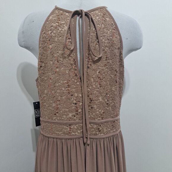Nightway NW Elegant Sequined Halter Neck Party Maxi Plus Size Dress 16W Taupe NW - Picture 10 of 14